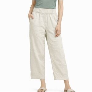 CALVIN KLEIN Wide Leg Pants Khaki Linen Blend sz S Elastic Waist Pockets Lined